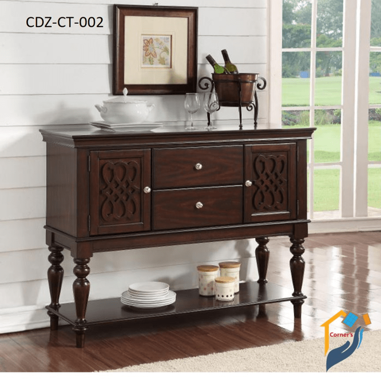 Console Table Made of Mahogony wood Leg and Leg base Canadian oak veneer MDF cabinet With Lacquer Polish.