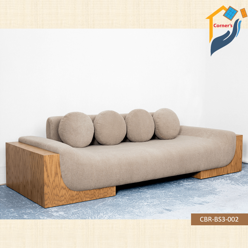 Bedroom sofa made of Solid Mahagony wood. Inner frame with Garjan and Gamari wood. Seat and back with rubber foam and velvet fabric.