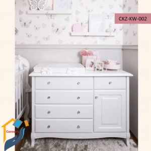 Kids chest of drawer made of Mahagony wood leg and Canadian OAK veneer MDF board top with Duco paint finish as per picture