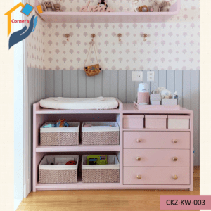 Kids chest of drawer made of Mahagony wood leg and Canadian OAK veneer MDF board top with Duco paint finish as per picture