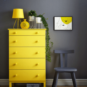 Kids chest of drawer made of Mahagony wood leg and Canadian OAK veneer MDF board top with Duco paint finish as per picture