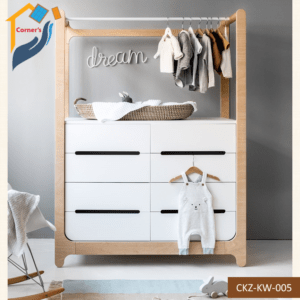 Kids chest of drawer made of Mahagony wood leg and Canadian OAK veneer MDF board top with Duco paint and lacquer finish as per picture