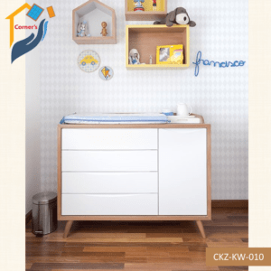 Kids chest of drawer made of Mahagony wood leg and Canadian OAK veneer MDF board top with Duco paint and lacquer finish as per picture