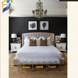 Bedroom bed made of solid Mahagony wood, PLY Board and head board tufted with fabric and foam. As per picture.