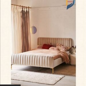 Bedroom bed made of solid Mahagony wood, PLY Board and head board tufted with fabric and foam. As per picture.