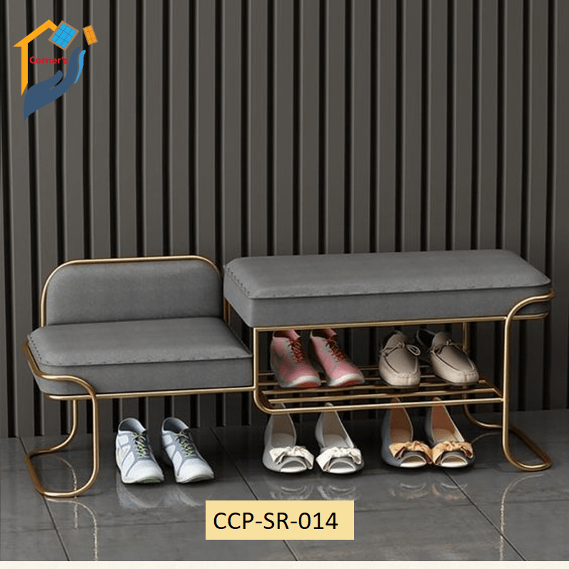 Shoe Rack MS pipe with Golden color Duco paint finish inner frame is made of Garjan wood rubber foam with quality thick velvet fabric