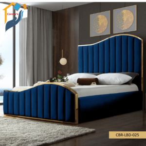 Bedroom bed made of solid Mahagony wood, PLY Board and head board tufted with fabric and foam. As per picture.