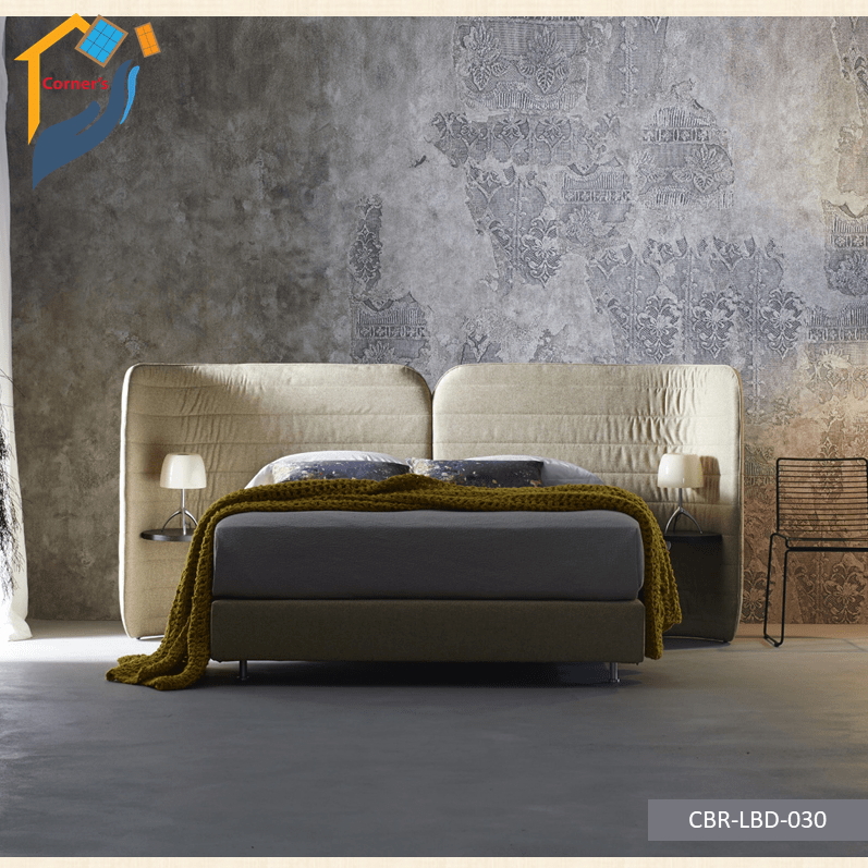 Bedroom bed made of solid Mahagony wood, PLY Board and head board tufted with fabric and foam. As per picture.