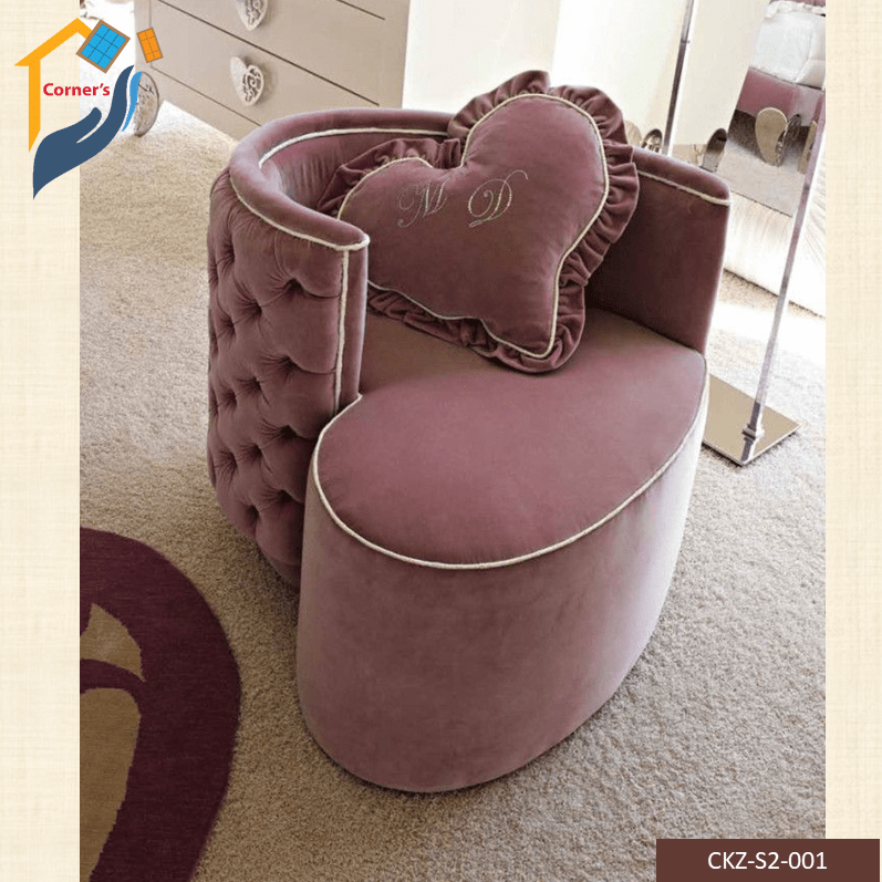 Kids sofa made of Solid mahagony wood base, inner frame of Garjan & Gamari wood with foam and high quality velvet fabric. As per picture.