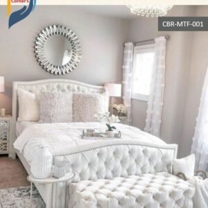 Bedroom bed made of solid Mahagony wood, PLY Board and head board tufted with fabric and foam. As per picture.