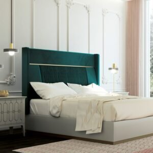 Bedroom bed made of solid Mahagony wood, PLY Board and head board tufted with fabric and foam. As per picture.