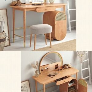 dressing table Made Mahagony wood Canadian OAK veneer MDF board with Lacquer paint Finish, high quality mirror with rattan work