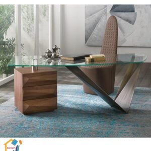 executive desk Canadian OAK Veneer TEMPERED Glass Metal leg