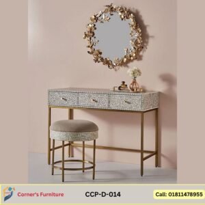 Dressing Table Made Of Canadian OAK veneer MDF with Lacquer Finish and MS metal box leg base with heat paint. The mirror is wooden framed with Duco Paint.