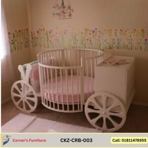 cradle Baby crib with stuff organizer :Made of MS box with Duco Paint finish and Solid Mahgony and Canadian oak veneer MDF with Duco Paint finish.