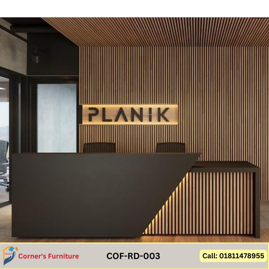 Modern Reception Desk Made of Made of Canadian OAK Veneer MDF with lacquer polish & docu paint as per picture with lighting