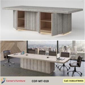 Meeting table Made of Acrylic Sheet pasted Canadian OAK MDF with storage cabinet and light system. sophisticated chic elegant eye-catchy unique simple attractive beautiful