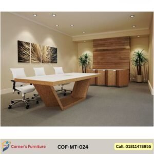 Meeting table Made of Mahogany wood and MDF board pasted with PU Leather in both side as per picture. The leg is made of SS in chrome color. sophisticated chic elegant eye-catchy unique simple attractive beautiful