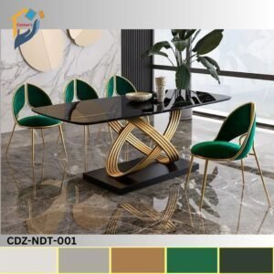 The leg and base are made of MS with HYDROCHROME PAINT / GOLDEN COLOR DUCO PAINT finish. The top is made of 18 mm thick marble laid on ply board from available selections.